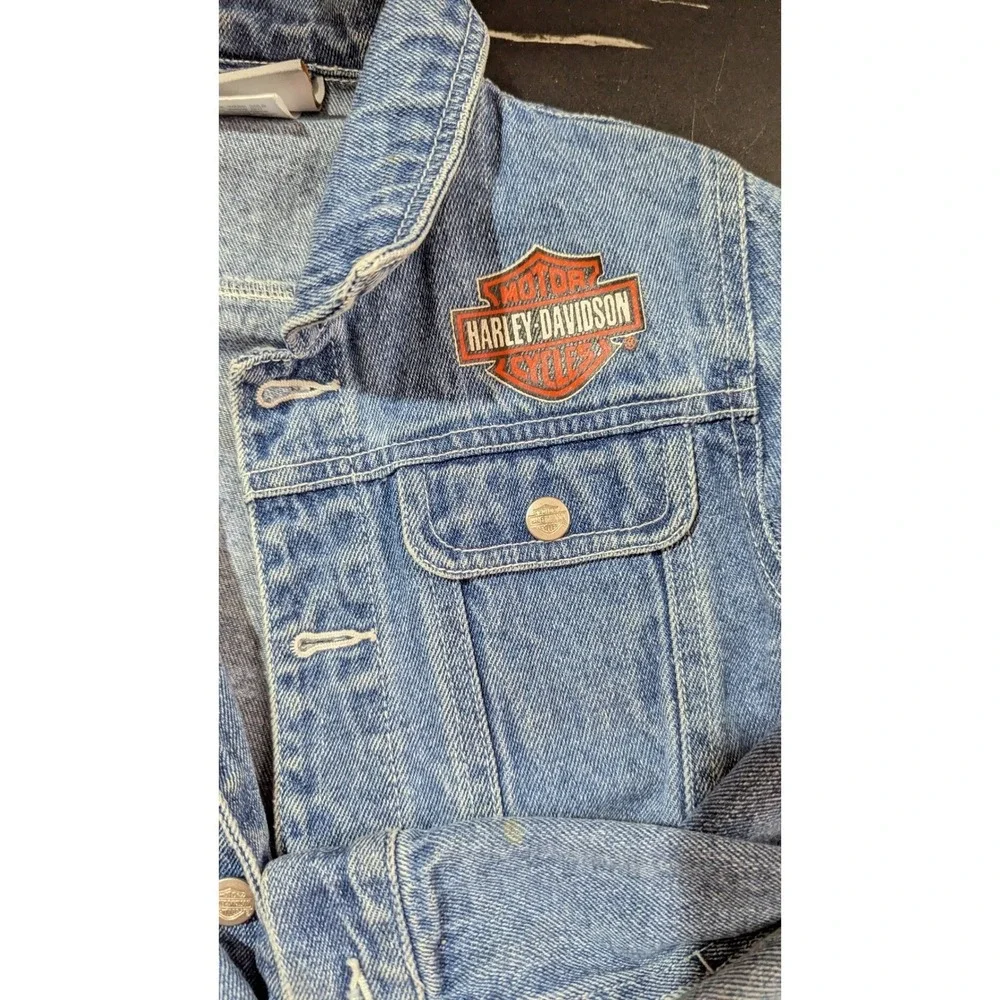 Harley Davidson Kids Denim Jacket Blue Trucker Embroidered‎ Motorcycle Size 6/7